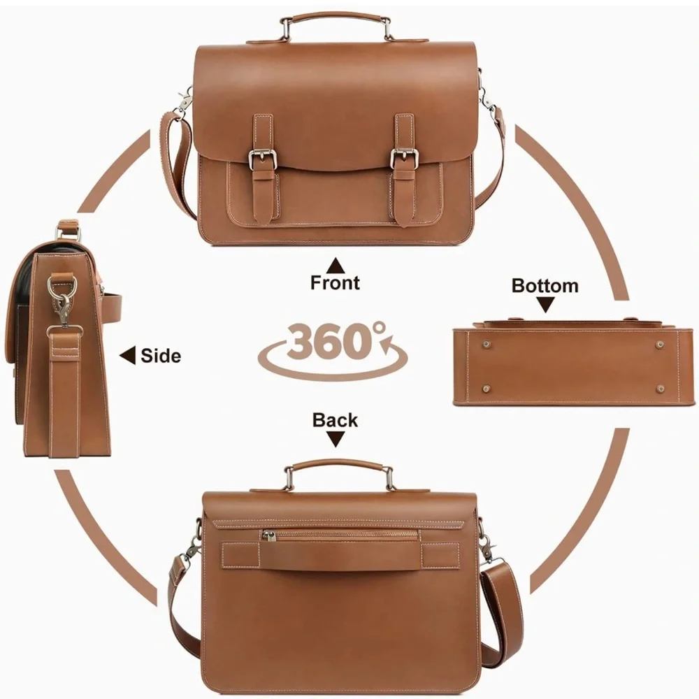 Unisex Messenger Bag PU Leather Laptop Briefcase Satchel Shoulder Bag